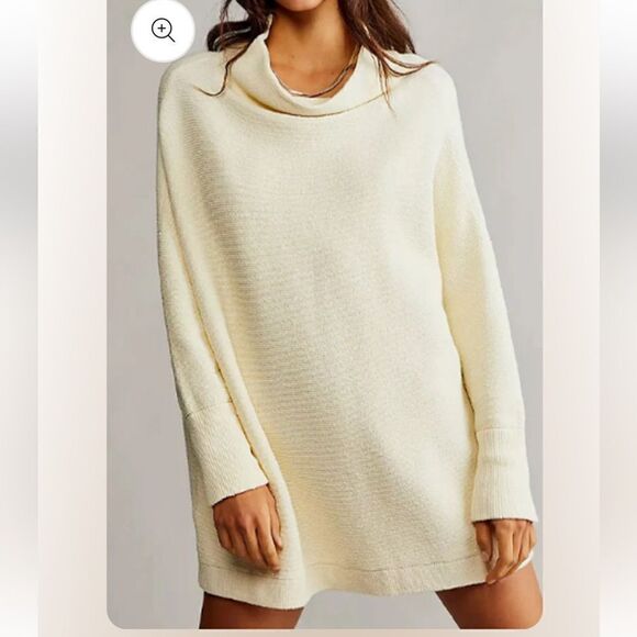 NWOT Free People Ottoman Slouchy Tunic Sweater Ivory Cream Ribbed Long Sleeves - Picture 8 of 14
